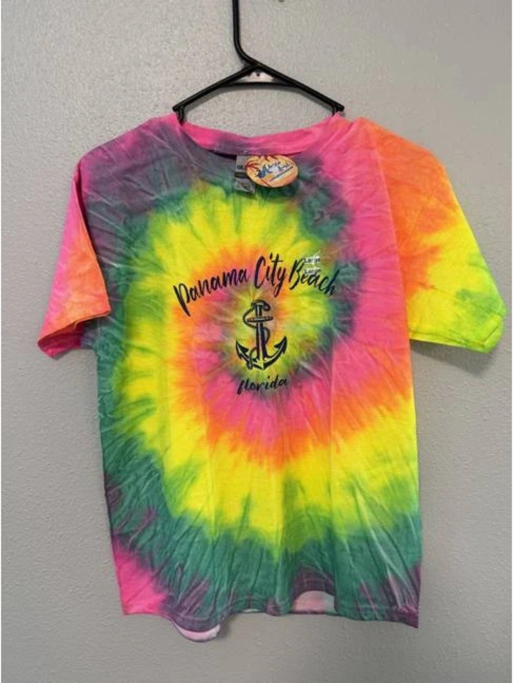 #6180 Gildan Panama City Beach Rainbow Tie Dye Graphic T-Shirt Size L